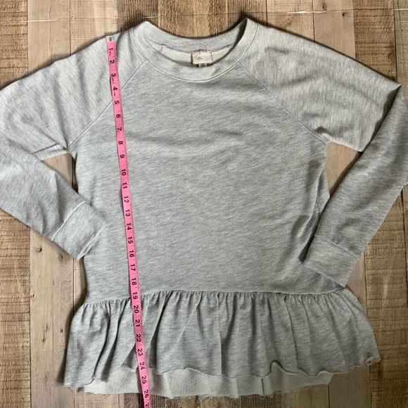 Anthropologie Light Grey French Terry Peplum Ruffle Sweatshirt SZ M - Picture 11 of 13